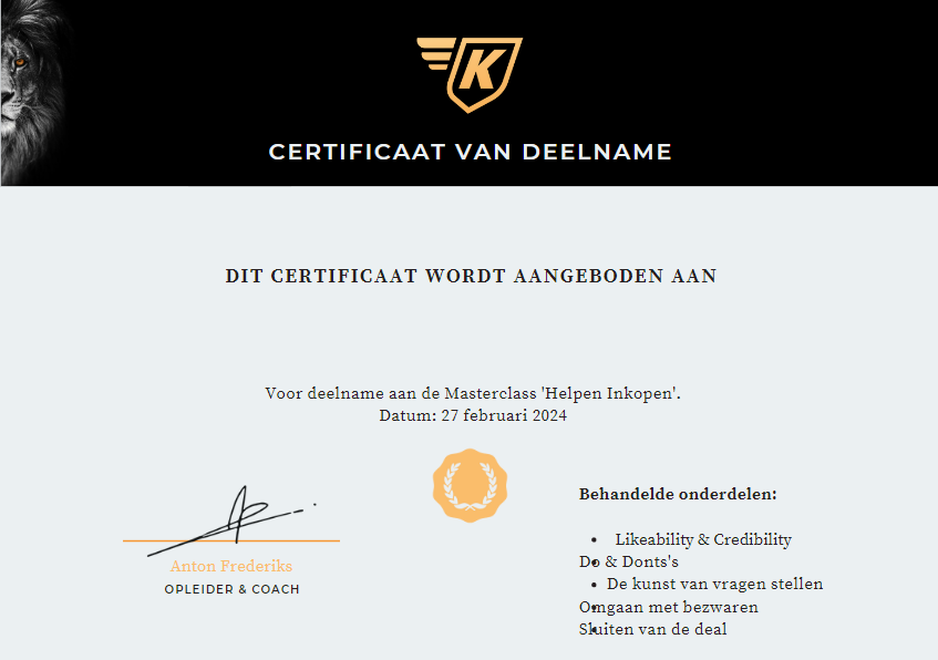 Certificaat van Deelname